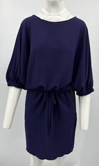Lanvin ALTERED Midnight Blue Drawstring Waist A-Line Dress sz L