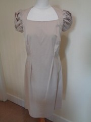 BARBARA SCHWARZER BEIGE COTTON PUFF SLEEVE DRESS WITH SQUARE NECK – SIZE 14 (40)