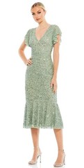 Mac Duggal Size 2 Sage 10801 Sequin Flutter Sleeve Midi Cocktail Party Dress