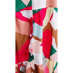 SundayUp Geometric Print Babydoll Tiered Mini Dress Multi Color Button Down S