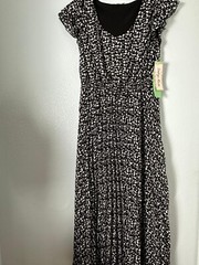 Indigo Rose Midi Dress Womens PS Black/White Print Flutter Sleeve Boho Casual