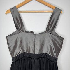 Max and Cleo Grey Black Tulle Cocktail Dress Size 12 Pleated Bow Fit Flare Party