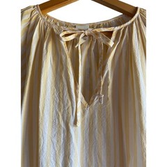 H&M Oversized Butter Yellow & White Striped Peasant Dress Women’s SMALL Coastal