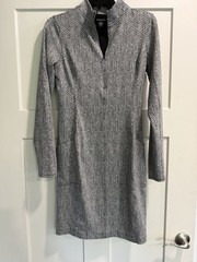 Athleta Delancey Dress Black White Medium Stretch Business Office pockets Fit