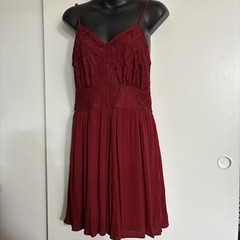 Maurices Burgendy Fit and Flare Lace Party Dress Spaghetti Straps Womens Size M