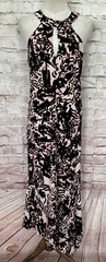 HALOGEN Womens Halter Neck Asymmetric Hem Maxi Dress Stretch Knit Ruched Size M