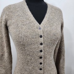 Commense Stacking V-Neck Split Breasted Knit Sweater Dress Beige Bell Sleeve SML