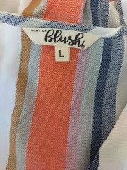 Hint Of Blush Ivory Multicolor Striped Half Button Strap Tie Dress Size L