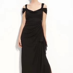Alex Evenings Cold Shoulder Ruffle Gown Black Sparkle BNWT Size 10 Petit