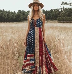 Women&rsquo;s US Flag Printed Summer Breathable Sleeveless Summer Beach Dress Fashion