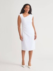 Kasper Asymmetrical Neck Ruched Midi Dress 1X New With Tags White Elegant $89