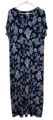 J Jill Floral Maxi Dress Women’s Large Navy Blue Purple Flowers Short Sleeve