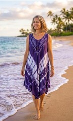 Women&rsquo;s Tie Dye Boho Purple Embroidered Sundress ONE SIZE Casual Beach Dress