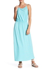 Fourteenth Place XS Aqua White Stripe Strappy Strappy Elastic Waist Maxi Dress