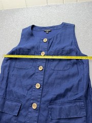 J.Crew Womens Linen Dress Blue Sleeveless Button Front Pockets Knee Length M