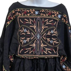 Umgee USA Black Embroidered Tassel Tie Kimono Boho Dress Tunic Beach Size Large