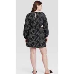 Women&rsquo;s Balloon Long Sleeve Mini A-Line Dress – Universal Thread Black Floral
