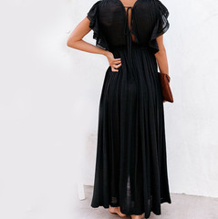 Women&rsquo;s White Ruffle Sleeve Button Front V-Neck Maxi Dress