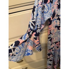 Lilly Pulitzer Stirling Dress Navy Amore Please Size Large Ruffles Blue Pink NEW