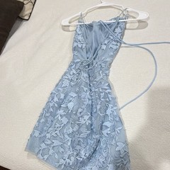 Sherri Hill Blue Floral Lace Embroidered V-Neck Lace-Up Long Gown Size 2