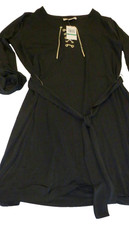 NWTags MICHAEL KORS Black Polyester Belted DRESS Size L 34.5&Prime; Length Roll Sleeve