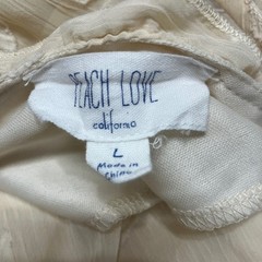 Peach Love California Cream Embroidered Leaf Smocked Tiered Mini Dress L Peasant
