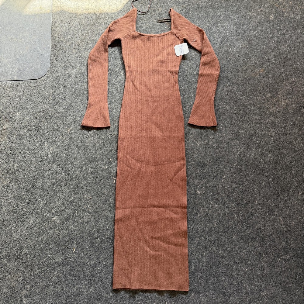 Altar&rsquo;d State Sweater Dress Womens XS Long Sleeve Ribbed Knit Maxi Bodycon Brown
