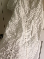 Gap White Floral Eyelet Square Neck Puff Sleeve Button Front Mini Dress Sz S