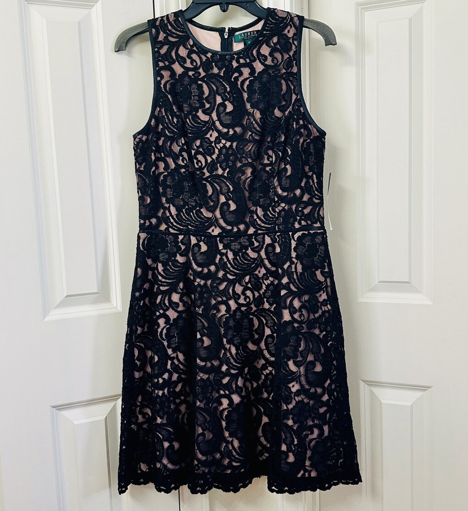 Lauren Ralph Lauren Nude Lace A-Line Dress, Size-10