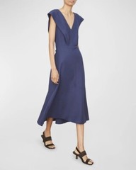 Vince V Neck Tie Back Flutter Sleeve Midi Dress Twilight Blue Womens Size XL