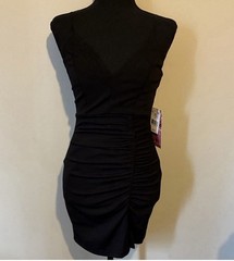 Emerald Sundae Bodycon Dress Black Solid Ruched V-Neck Spaghetti Strap S