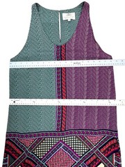 100% Silk Shift Mini Dress Medium Patchwork Geometric Tropical VNeck Sleeveless