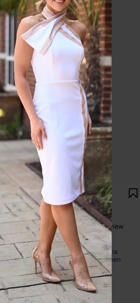 White/Beige Colorblock Halter Sleeveless Asymmetric Sheath Dress Size 2 custom