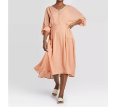 Women&rsquo;s Prologue Coral Peach V-Neck Balloon Long Sleeve Dress XL