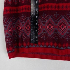 Athleta Womens Sweater Dress Small Red Grey Fair Isle Knit Split Neck 3/4 Sleeve