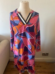 Milano Italy Women&rsquo;s Beach Abstract Midi Dress UK 14-16 Oversized V-Neck Kaftan
