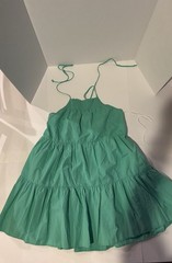 American Eagle Green Solid Smocked Square Neck Ruffle Woven Rayon Sundress L B26
