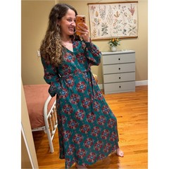 Boden Teal Floral Long-Sleeve Maxi Dress Belted 10R