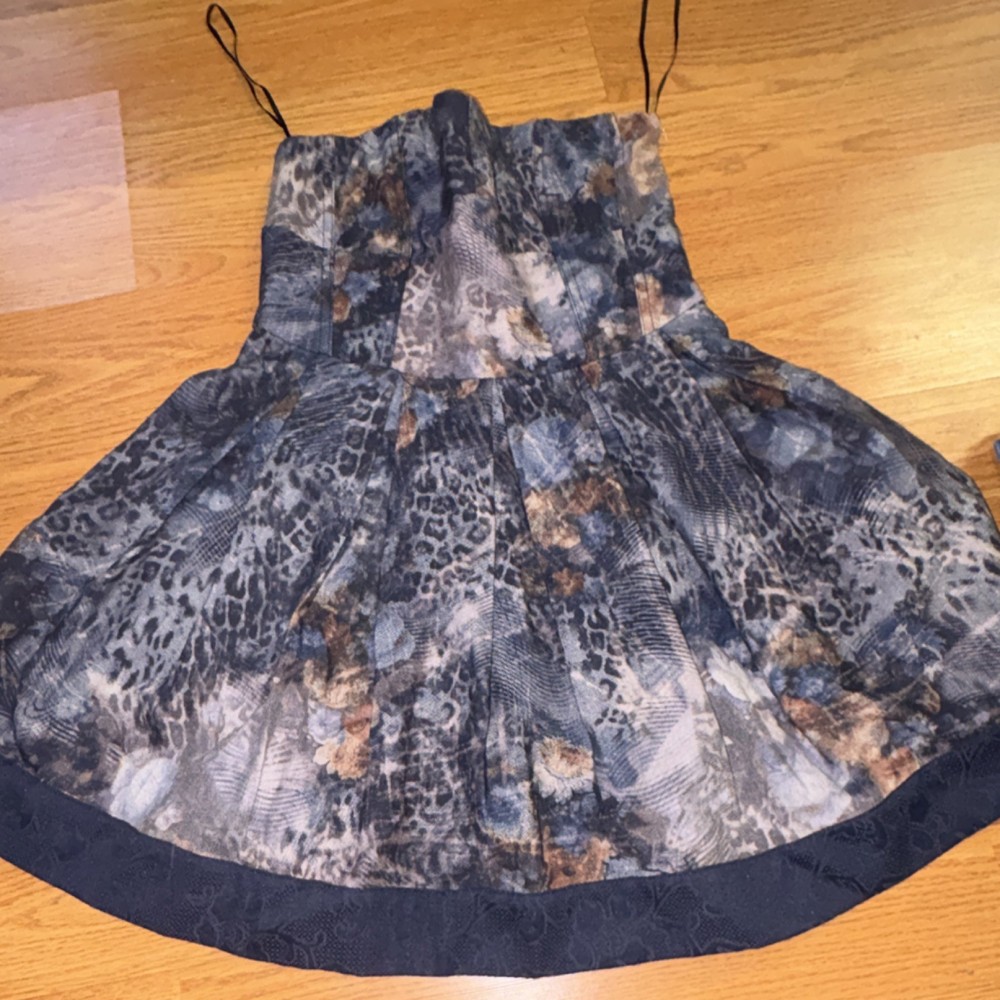 Lucca Couture Small Blue Multicolor Animal Print A-Line Spaghetti Strap Dress