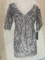 Cassandra Stone Dress Sequins Bare Back Silver, Size 6