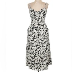 41 Hawthorn Casual Midi Dress Large Black White Excellent Tropical Leaf pockets