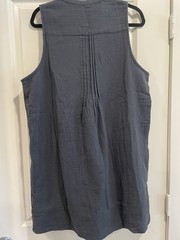 NWT Quince Blue 100% Cotton Swing Trapeze Dress Round Neck Button Pockets L