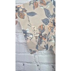Boho Floral Midi Dress Womens Large Beige Orange Blue Botanical Prairie Vintage