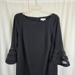 Calvin Klein Black Illusion Mesh Bell Sleeves Sheath Dress Womens 16W Flutter