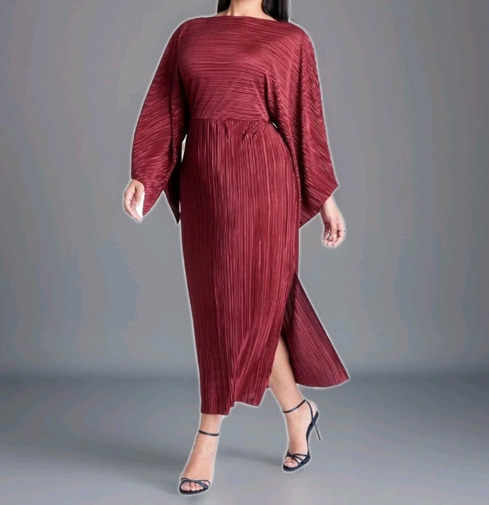 Eloquii Drapey Formal Cape Effect Maxi Dress Plus 20W Red Burgundy Bordeaux Nwt