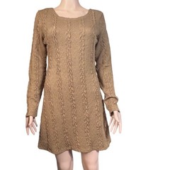 Mokingtop Sweater Dress Womens Cable Knit Long Sleeve Mini Camel Brown A-Line
