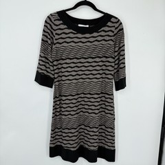 Papillon Blanc Shift Dress Large Textured Seamed Gray Stripe Lagenlook