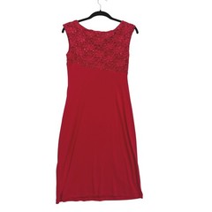 Connected Apparel Sheath Dress Womens 6 Red Lace Sequin Draped Cocktail Party