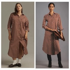 Anthropologie Maeve Dress Womens Small Soren Midi Brown White Shirtdress New