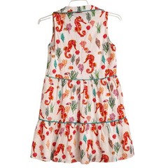 Kiel James Patrick Linen Dress Nautical Seahorse Coral Colorful Print Tiered SzS